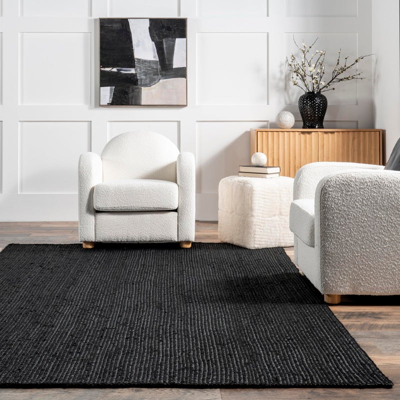 nuLOOM 2x3 Rigo Jute Hand Woven Area Rug, Black, Solid Farmhouse Design, Natural Fiber, For Bedroom, Living Room, Dining Room, Hallway, Office, Kitchen, Entryway - Image 5